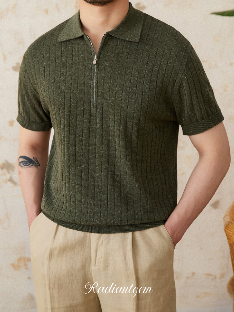 RADIANTGEM Lapel Zipper Sunken Polo