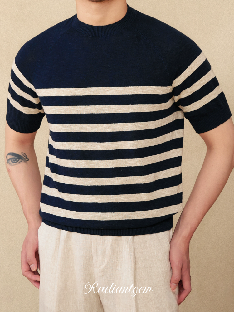 RADIANTGEM Cotton Round Neck Knitted T-shirt