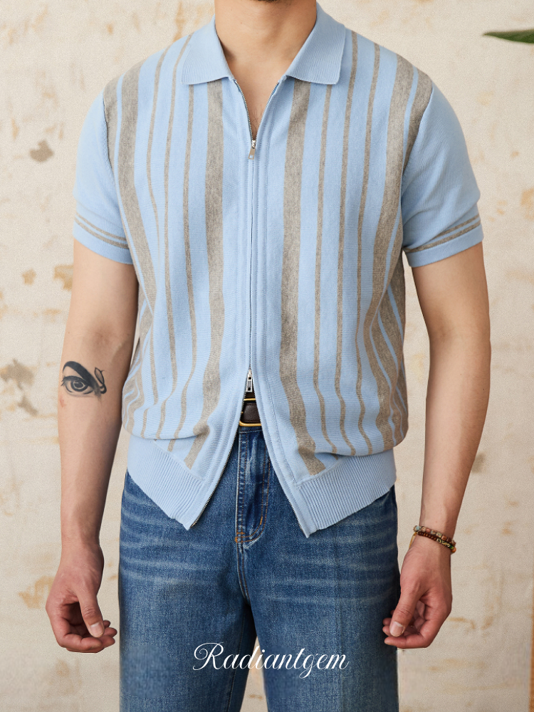RADIANTGEM Vintage Cotton Knitted Polo Cardigan