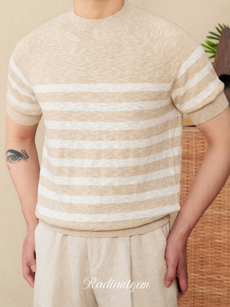RADIANTGEM Cotton Round Neck Knitted T-shirt