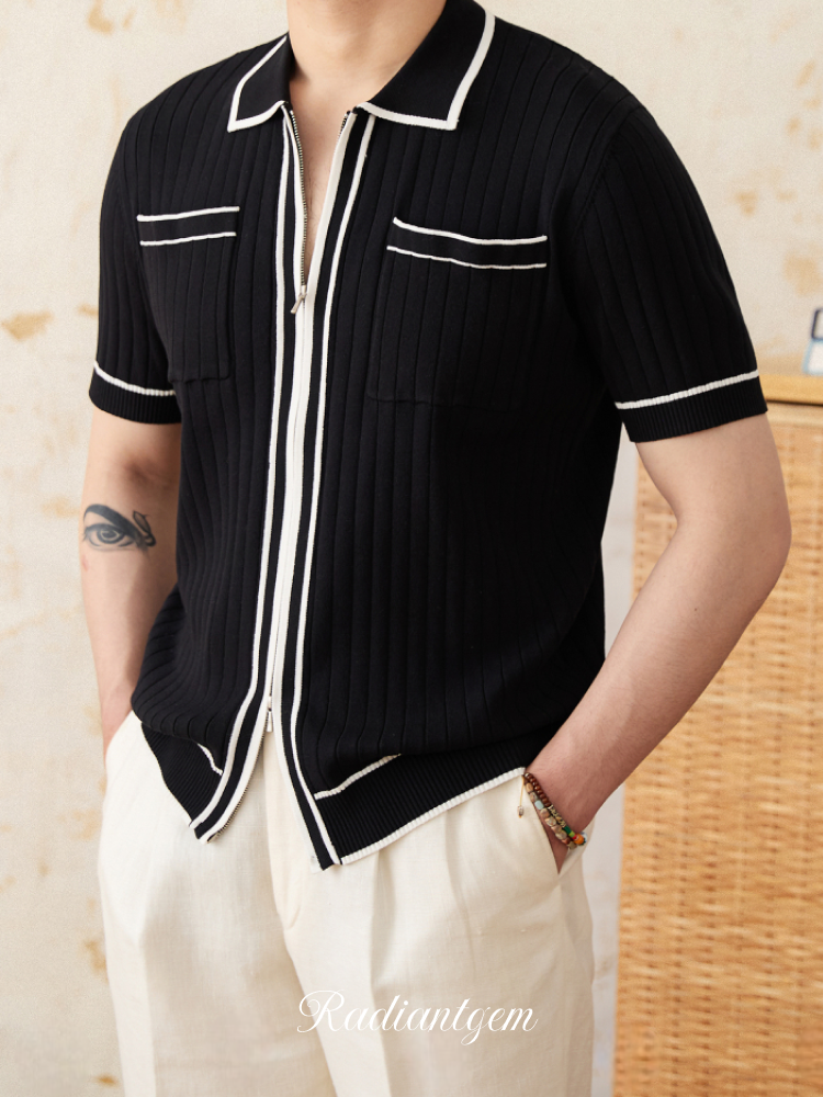 RADIANTGEM Slim Elastic Lapel Polo