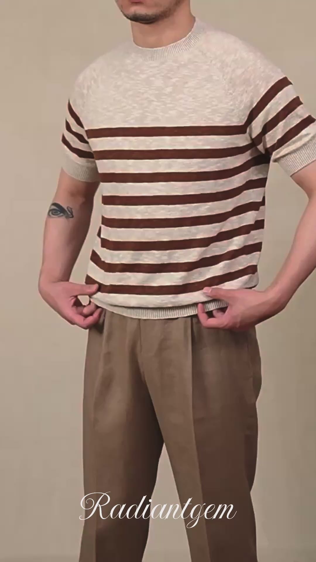 RADIANTGEM Cotton Round Neck Knitted T-shirt