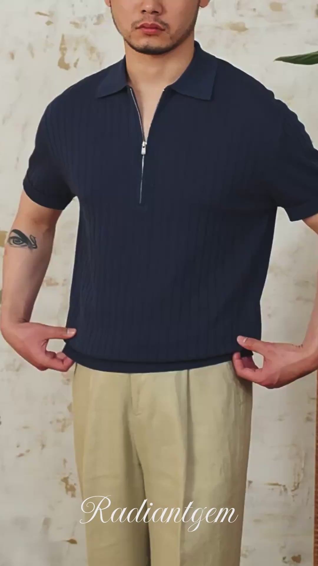 RADIANTGEM Lapel Zipper Sunken Polo
