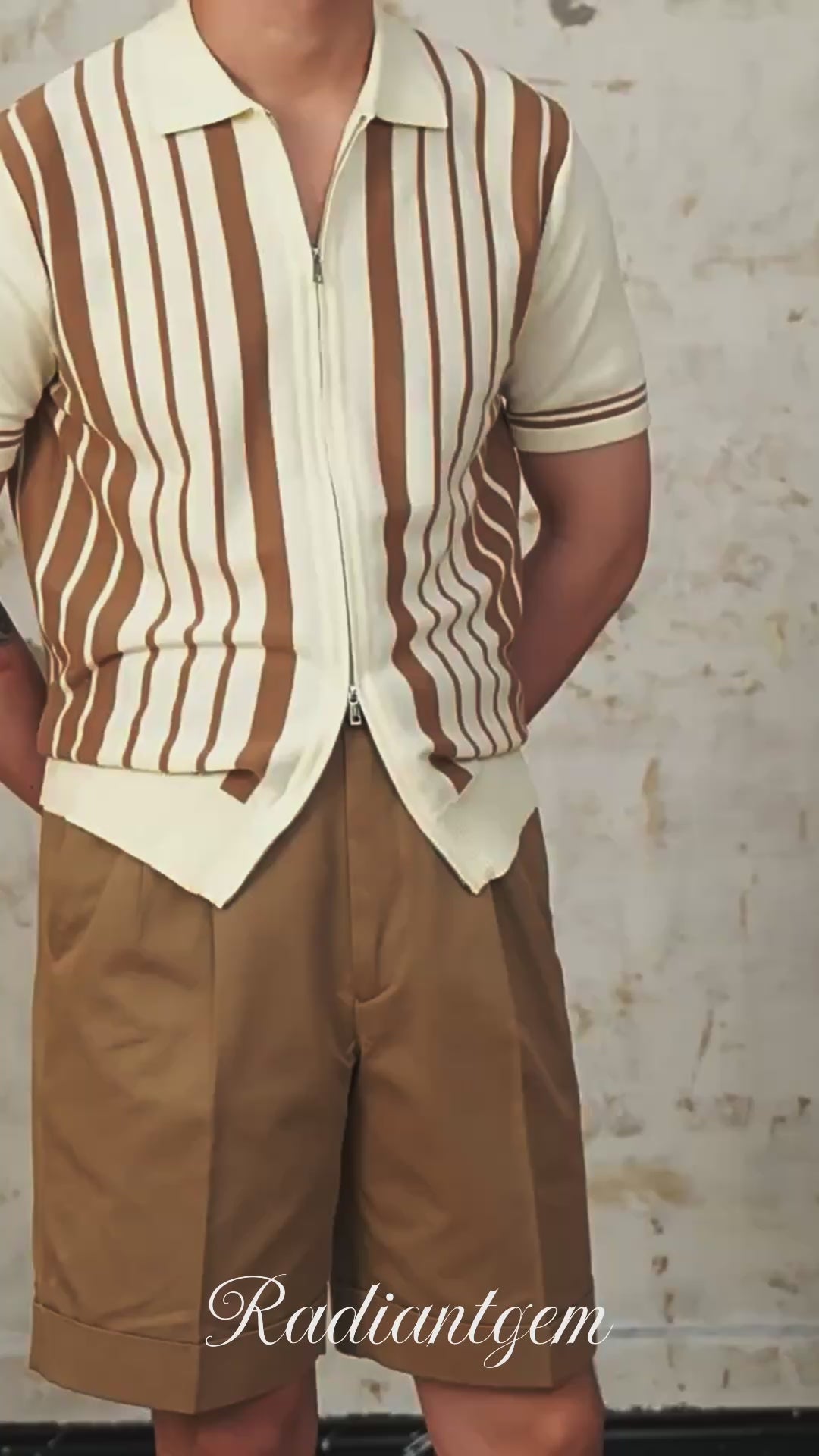 RADIANTGEM Vintage Cotton Knitted Polo Cardigan